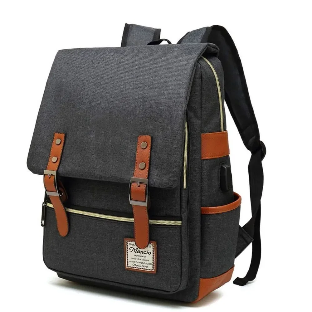 Mancio Vintage Laptop Backpack. Grey Black. NWOT.
